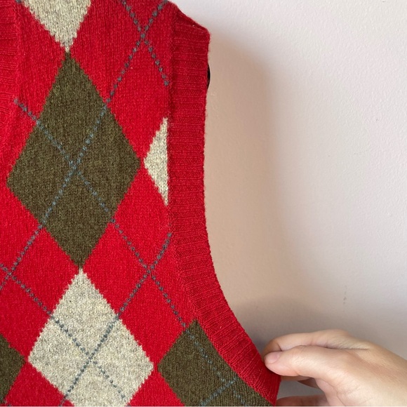 J. Crew Men’s Red/Gray Lambswool Argyle Sweater Vest Preppy Academia Size Large - Picture 12 of 16
